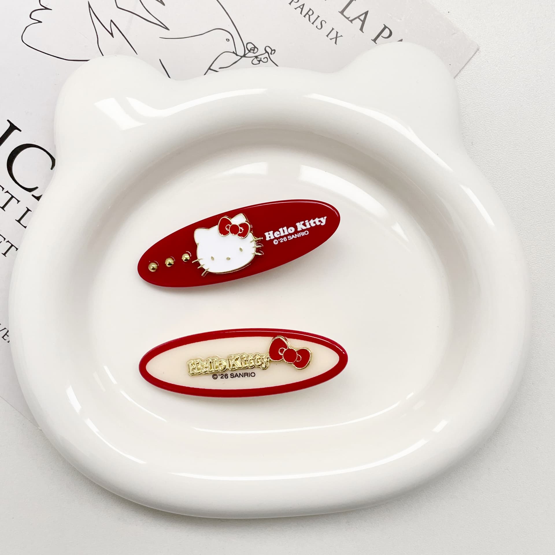 Заколка Sanrio Хелло Китти Красный белый Мультяшный рисунок Освежающий Привлекательный Заколка для волос Акрил Сплав Женский - изображение 2
