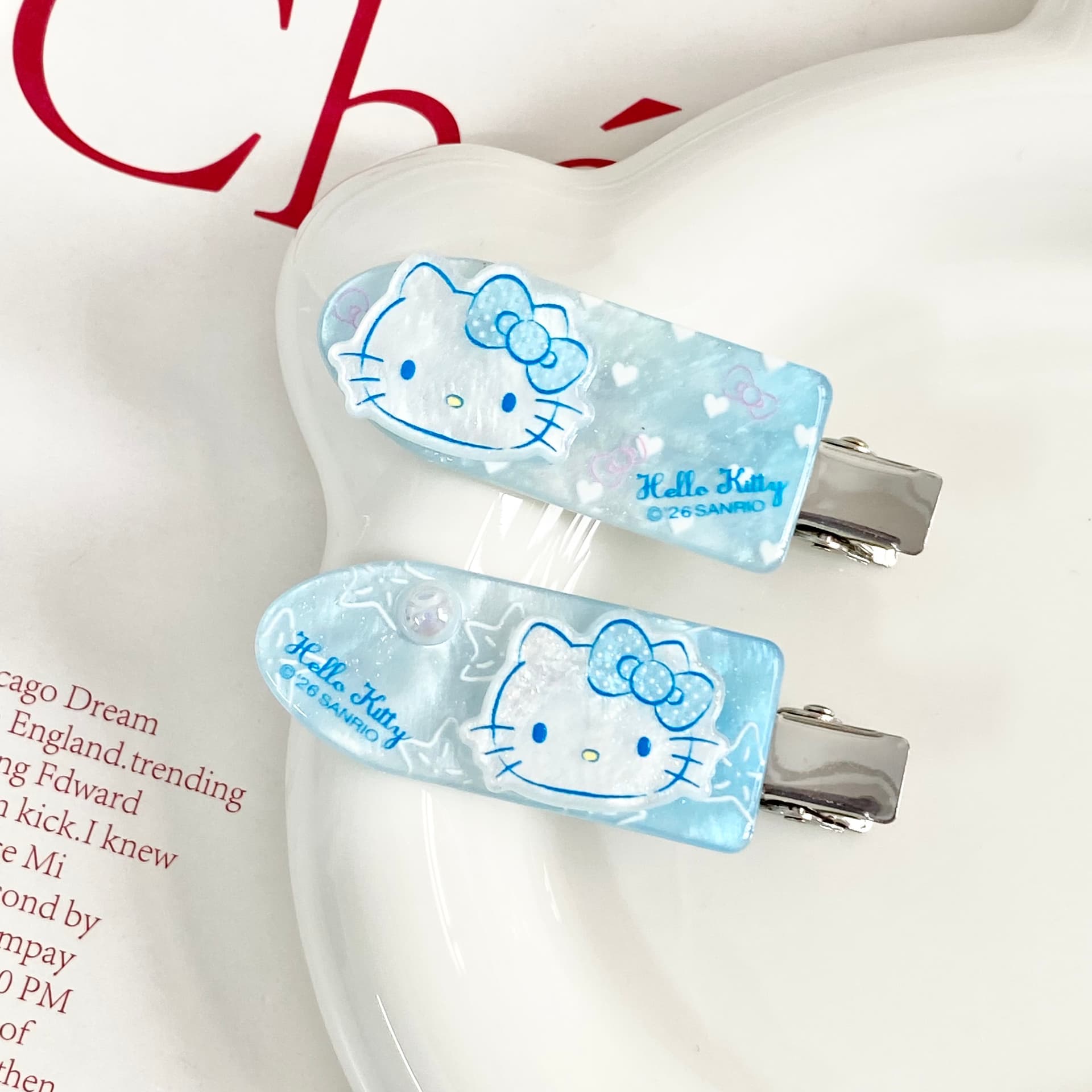 Заколка Sanrio Hello Kitty Заколка для волос с вращающимся узором в морском стиле, милая и симпатичная, акриловая, женская - изображение 2