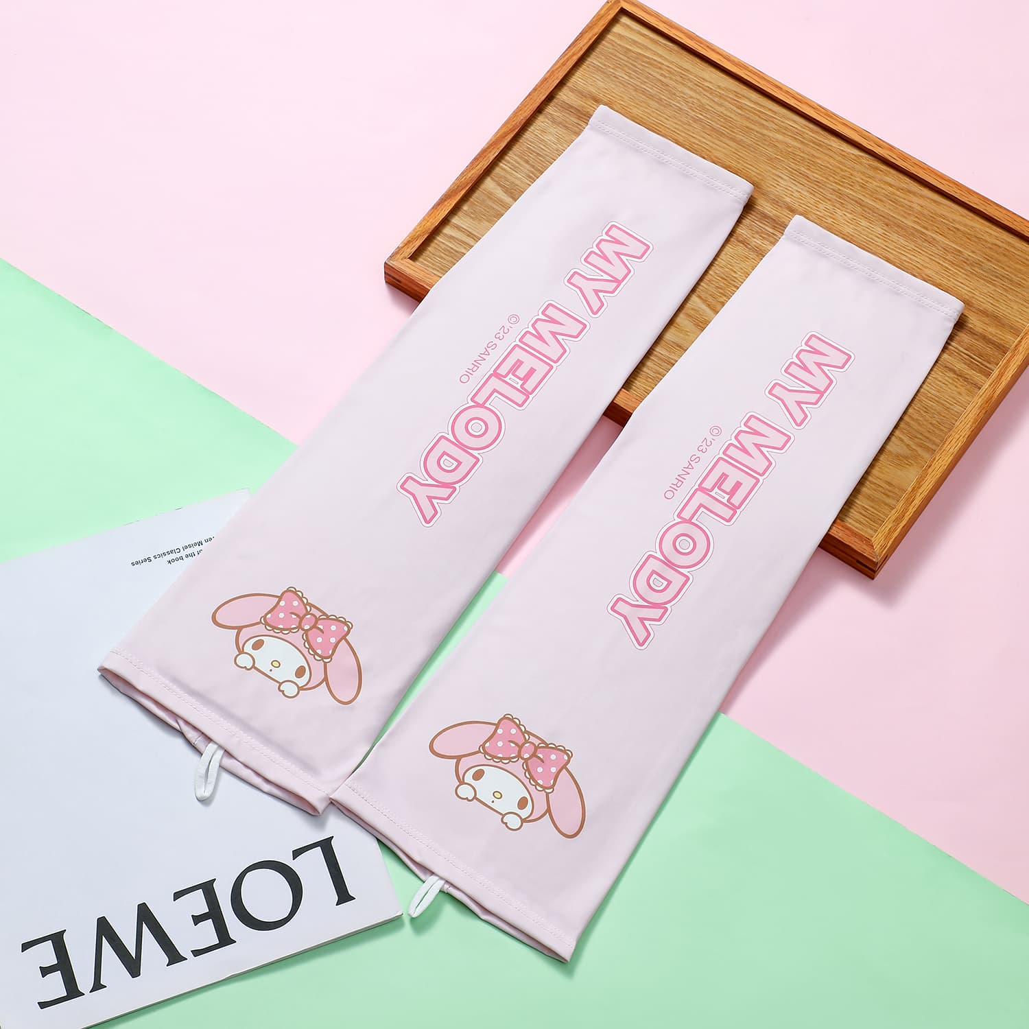 Sanrio My Melody Розовые мультяшные нарукавники с буквами, милые, универсальные, для велоспорта и путешествий, свободные, легкие, дышащие, с UV-защитой, унисекс - изображение 2
