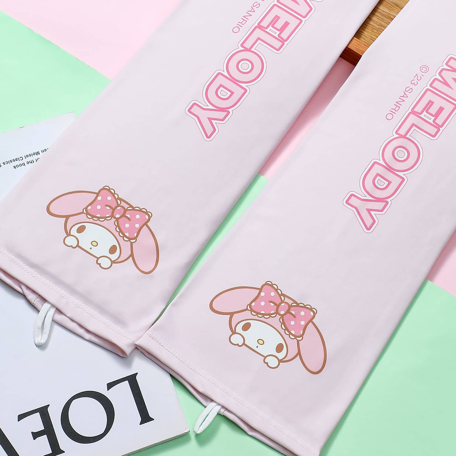 Sanrio My Melody Розовые мультяшные нарукавники с буквами, милые, универсальные, для велоспорта и путешествий, свободные, легкие, дышащие, с UV-защитой, унисекс - изображение 3
