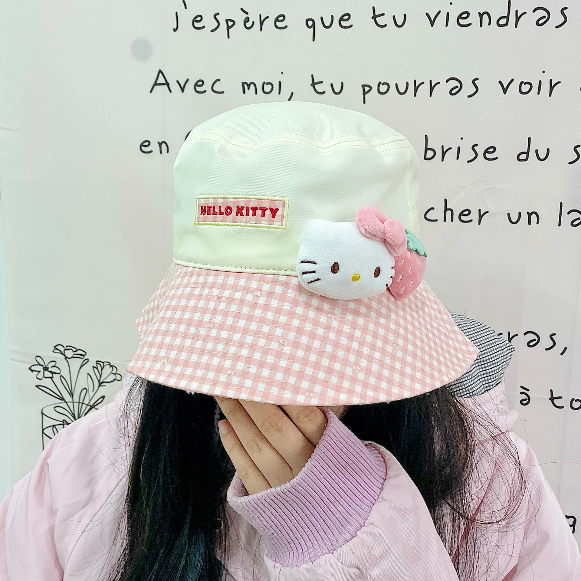 Панама Sanrio x Hello Kitty Полиэстеровая ткань Ведрообразная шляпа Женская - изображение 3