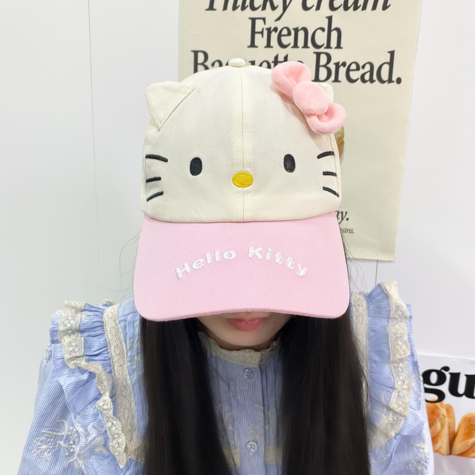 Кепка Sanrio Hello Kitty Милая розово-белая вышивка KT бейсболка унисекс солнцезащитная - изображение 2