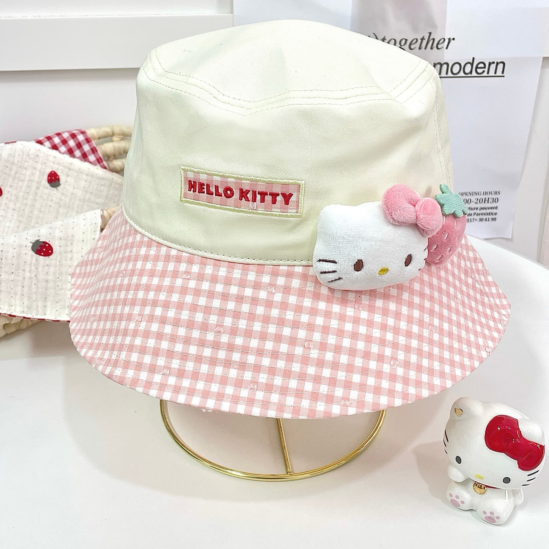 Панама Sanrio x Hello Kitty Полиэстеровая ткань Ведрообразная шляпа Женская - изображение 4