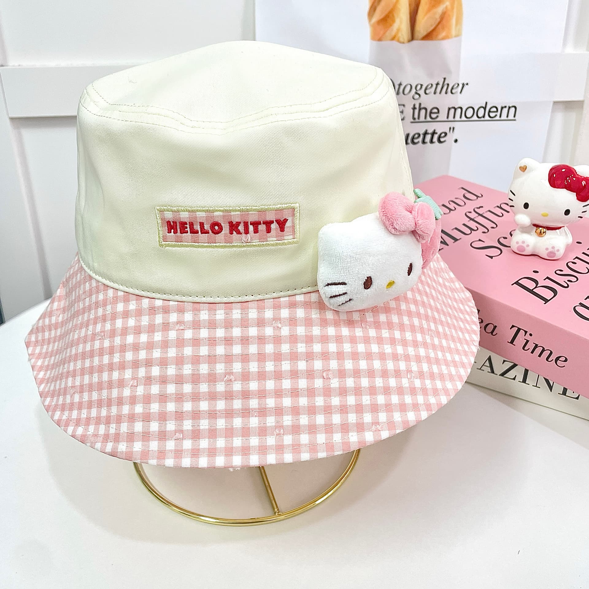 Панама Sanrio x Hello Kitty Полиэстеровая ткань Ведрообразная шляпа Женская - изображение 5
