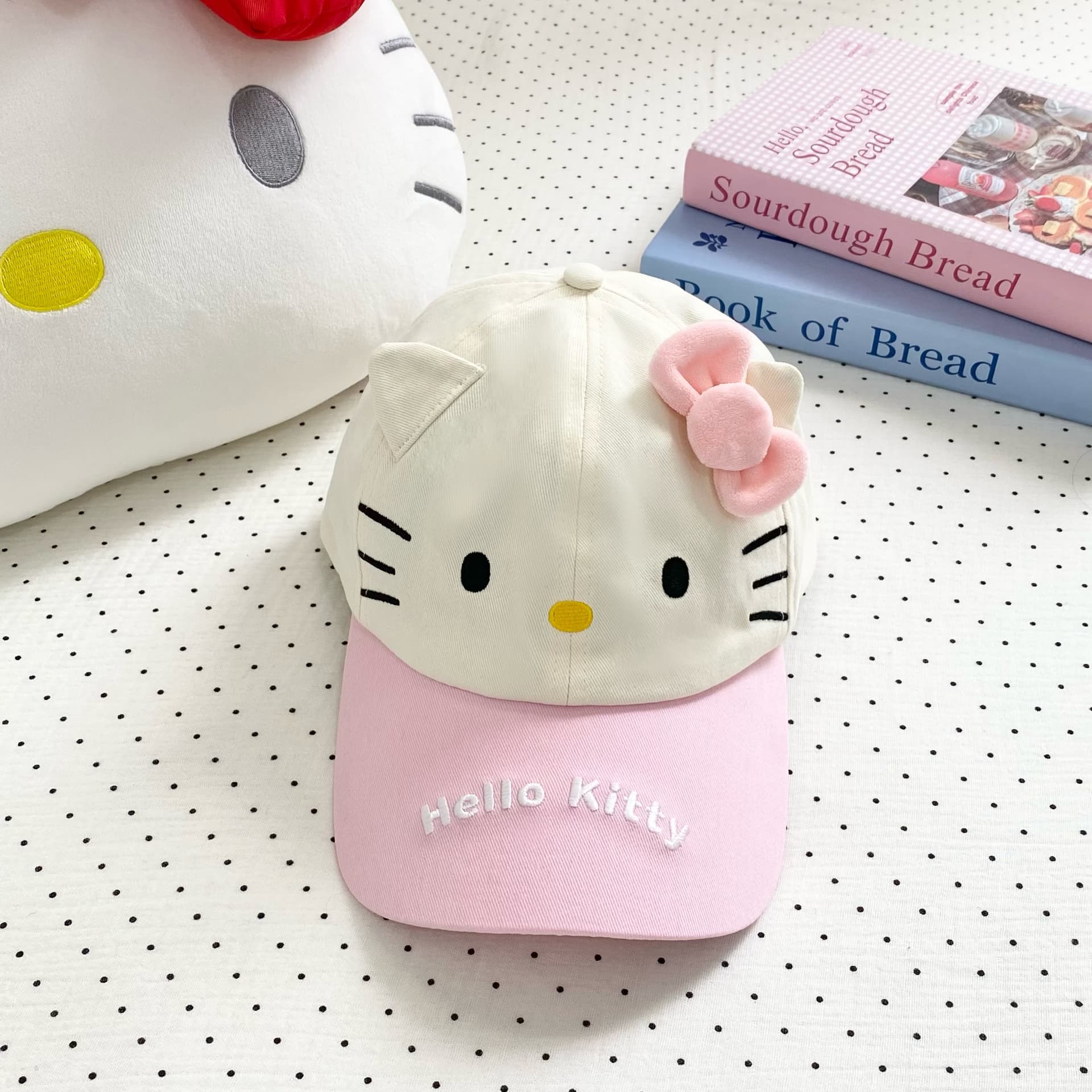 Кепка Sanrio Hello Kitty Милая розово-белая вышивка KT бейсболка унисекс солнцезащитная - изображение 5