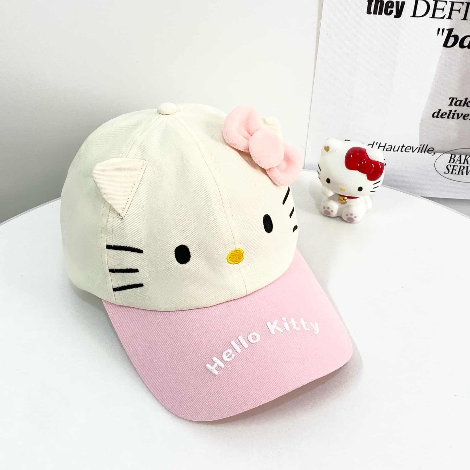 Кепка Sanrio Hello Kitty Милая розово-белая вышивка KT бейсболка унисекс солнцезащитная - изображение 4