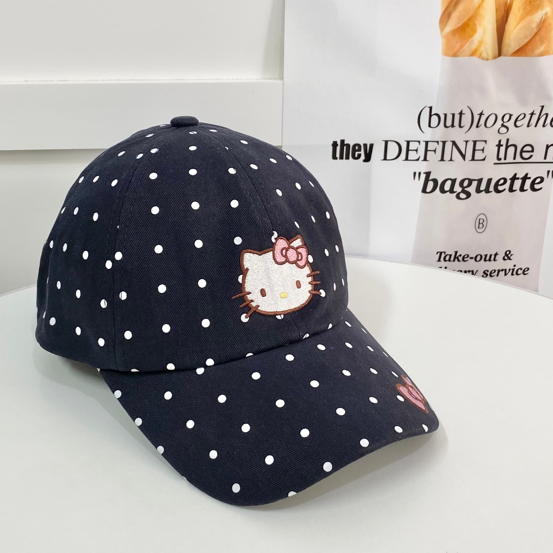 Кепка Sanrio Hello Kitty Милый гороховый узор розовый бант KT кошка вышивка повседневный деловой дорожный солнцезащитный привлекательный 100% хлопок кепки унисекс парный - изображение 5