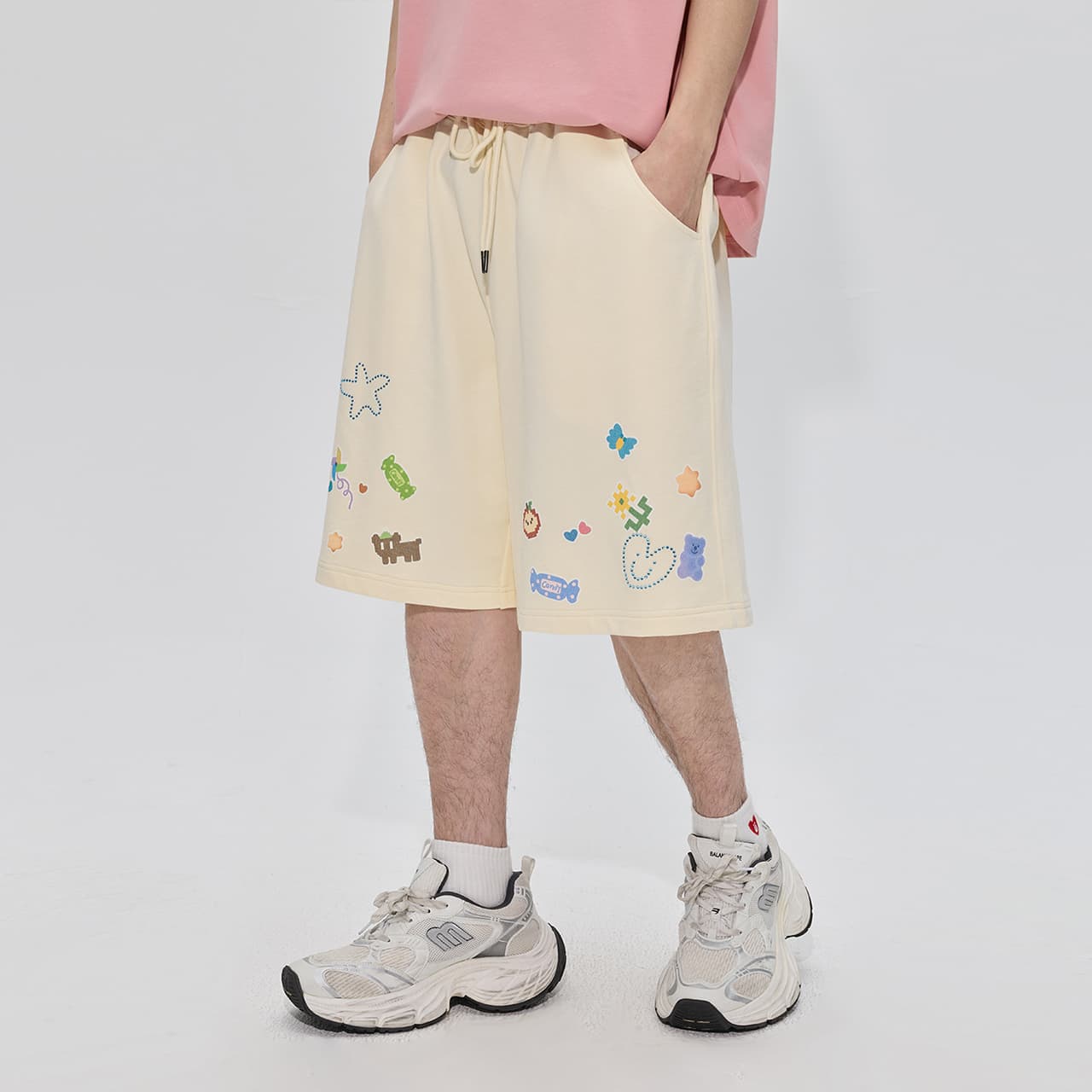 Шорты Guuka Cream Yellow (Oversized Fit) Unisex Casual Shorts Guuka Кремовый Желтый (Плюс Размер) Унисекс Повседневные Шорты - изображение 3