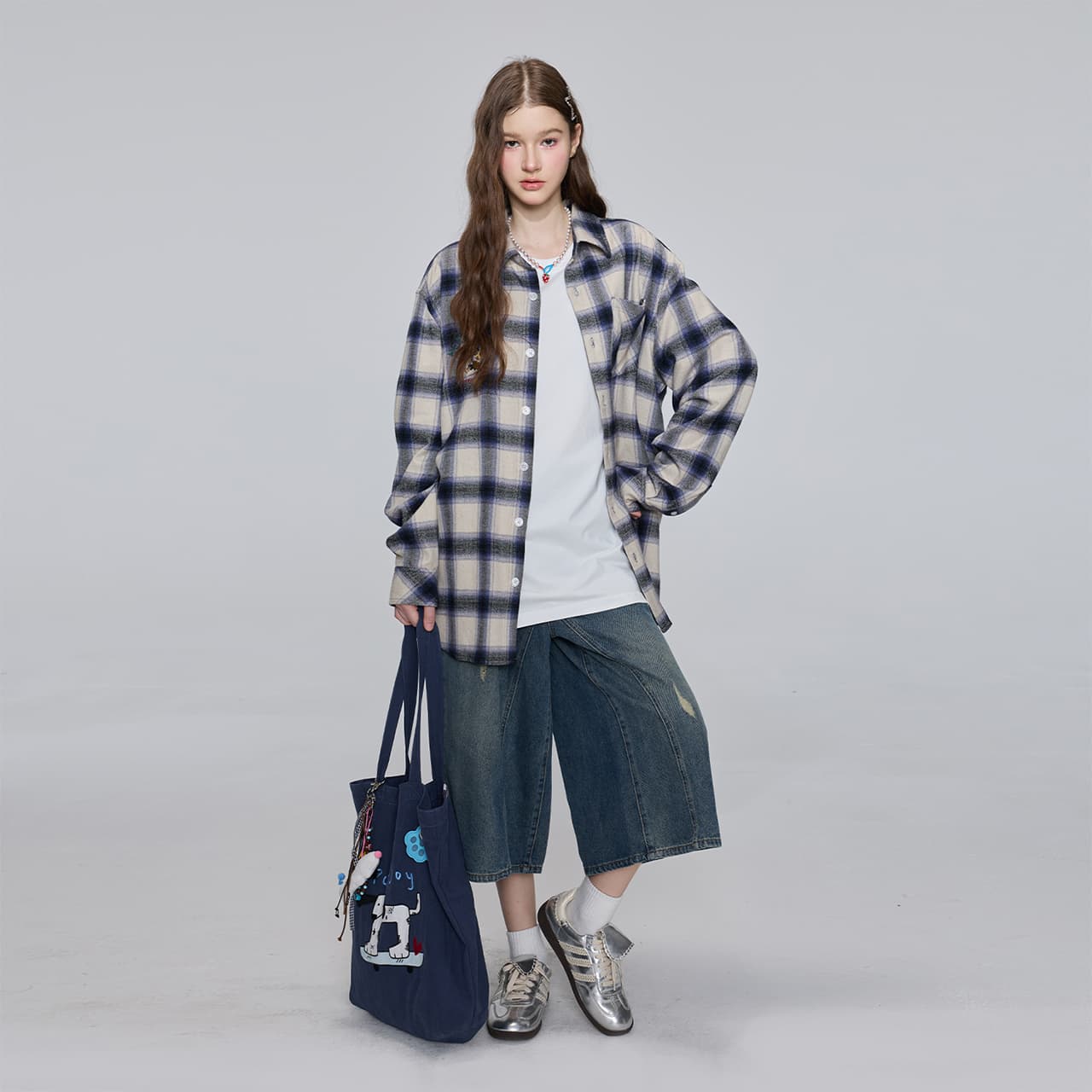 Блузка Guuka Blue Plaid Женские Рубашки - изображение 4