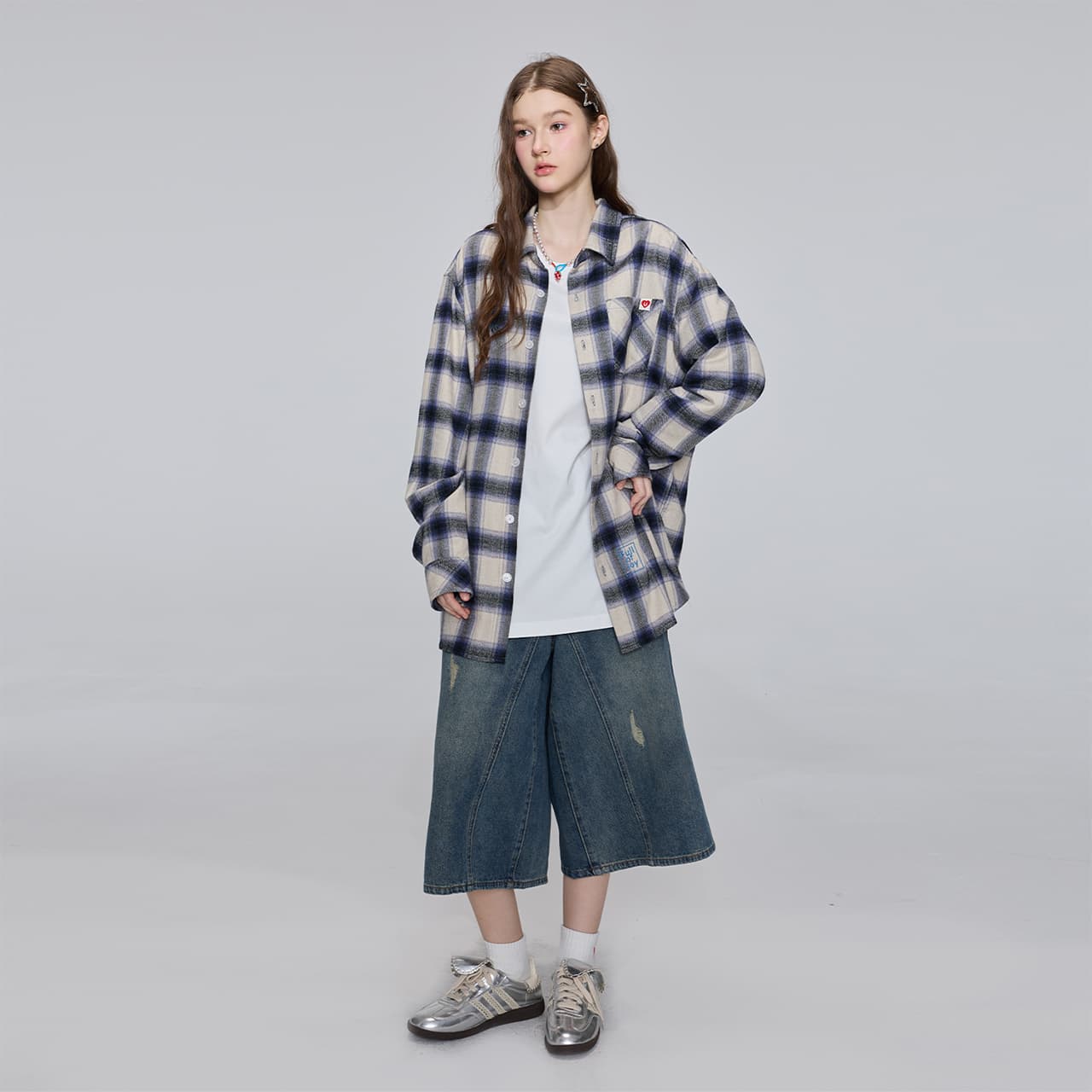 Блузка Guuka Blue Plaid Женские Рубашки - изображение 8