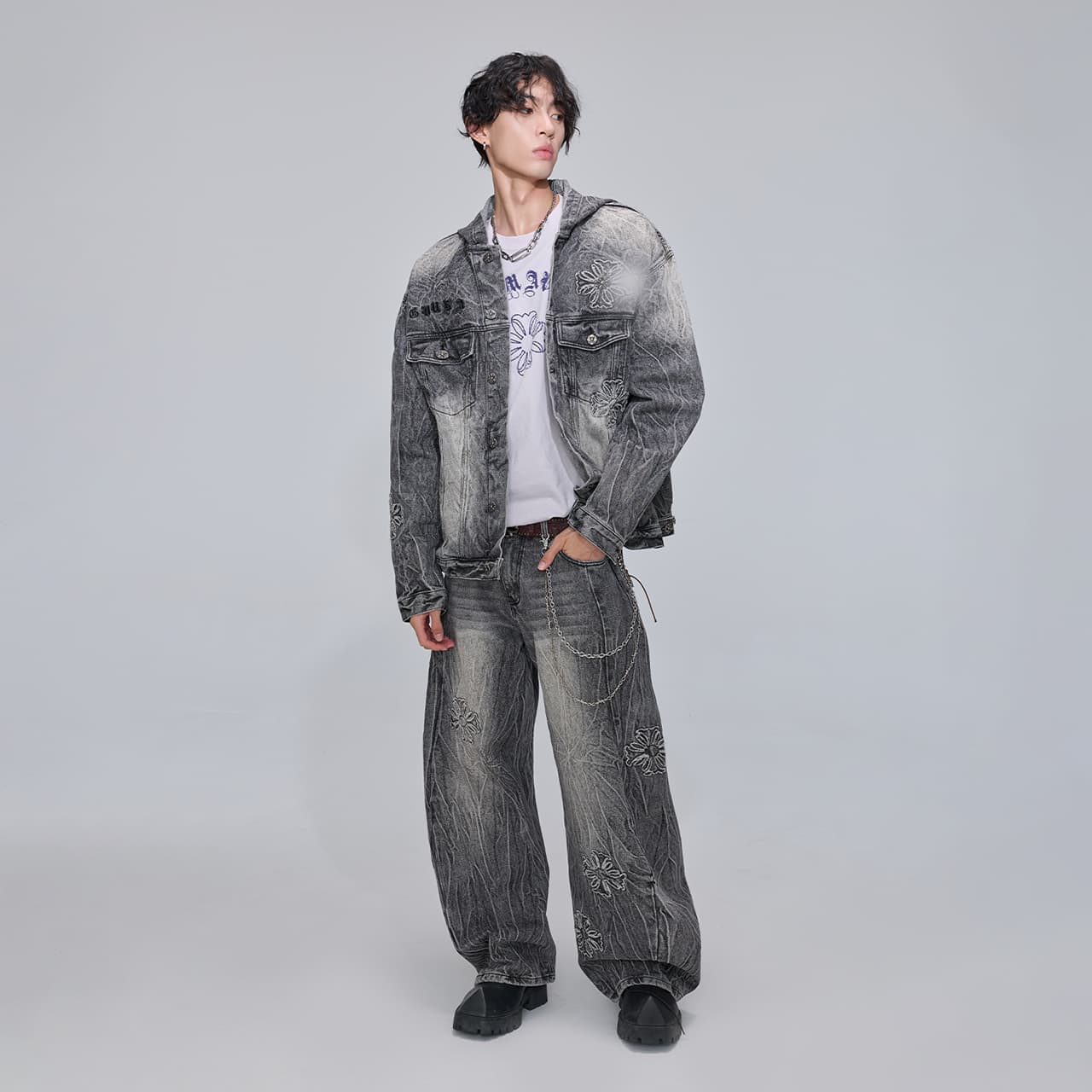 Штаны Guuka Black Gray Color Мужской Джинсы - изображение 5