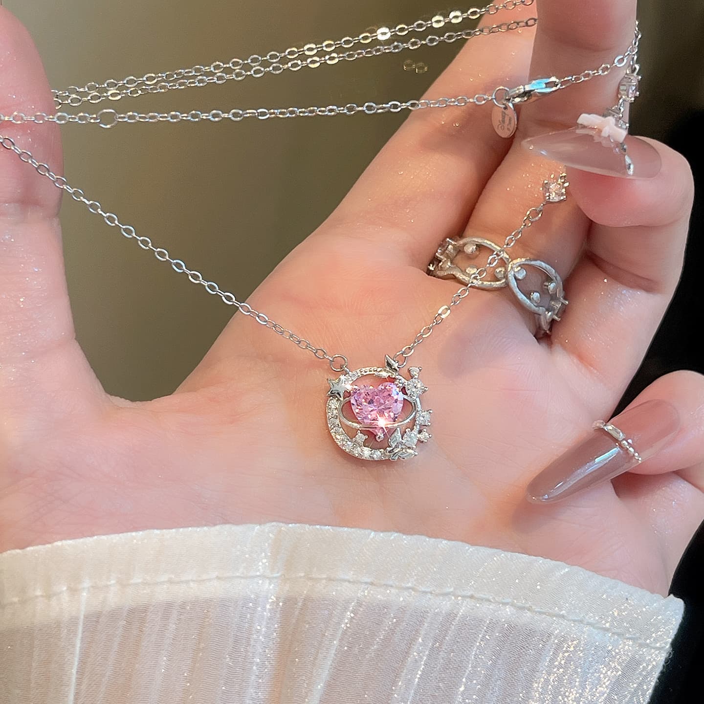 Ожерелье Диснеевские принцессы Синтетический кубический цирконий Brass Necklaces Women's Silver - изображение 2