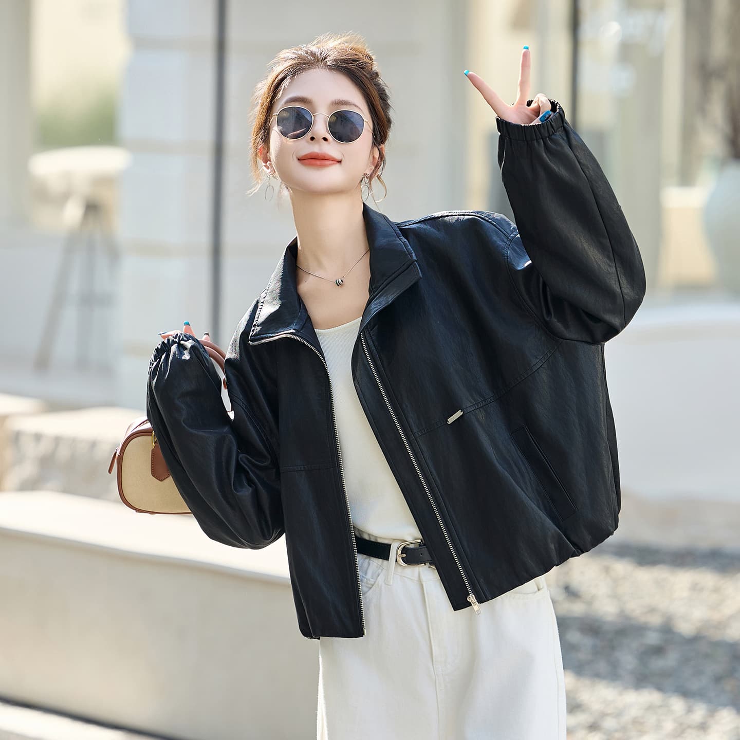 KAISER Винтаж премиум модный экстра свободный стройнящий элегантный омоложение универсальный повседневный кожаные куртки женский - изображение 5