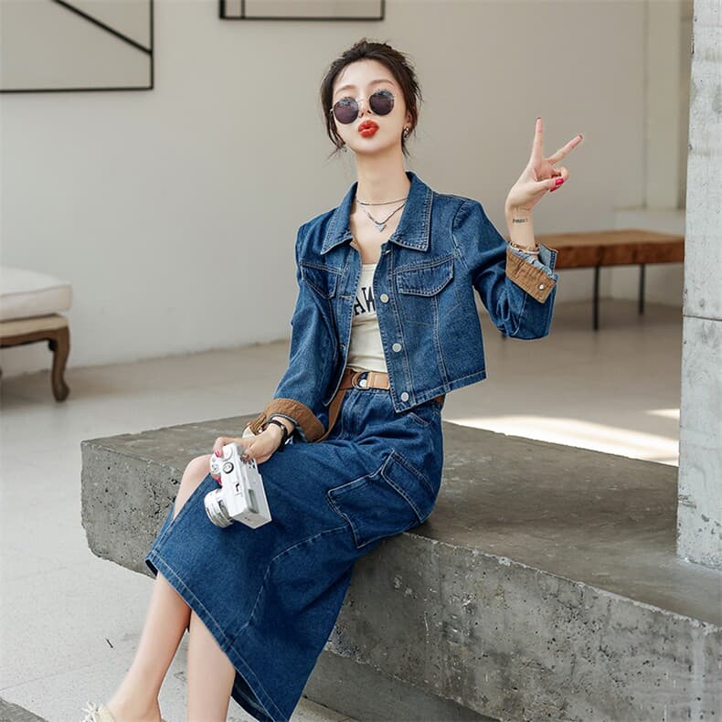 KAISER Рабочая одежда Деним Юбки Короткие пальто 2 шт Комплект с юбкой Женский - изображение 5