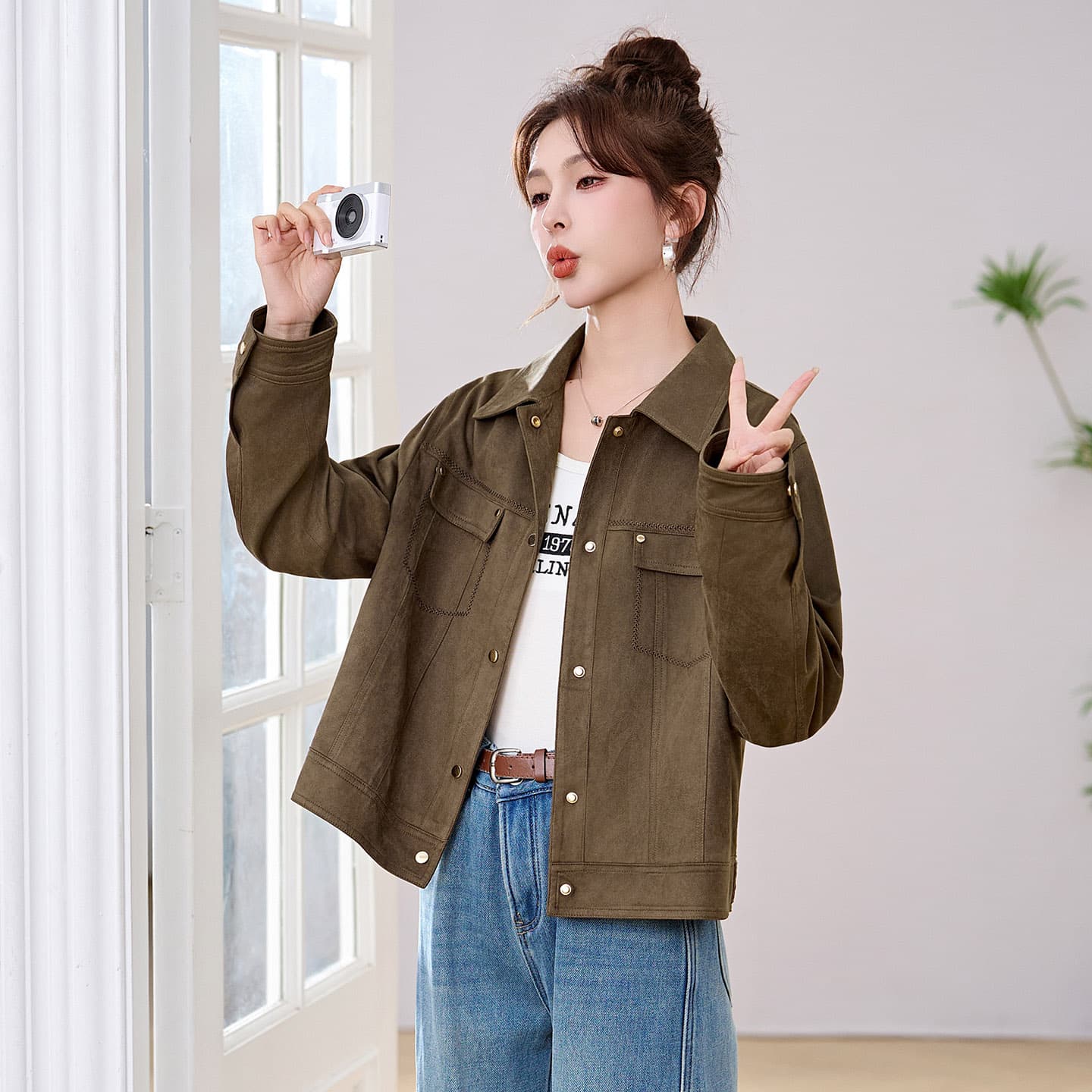 Kason Army Green Женское короткое пальто - изображение 7