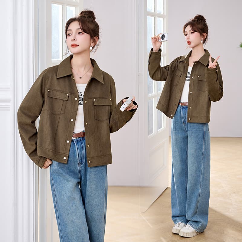 Kason Army Green Женское короткое пальто - изображение 3