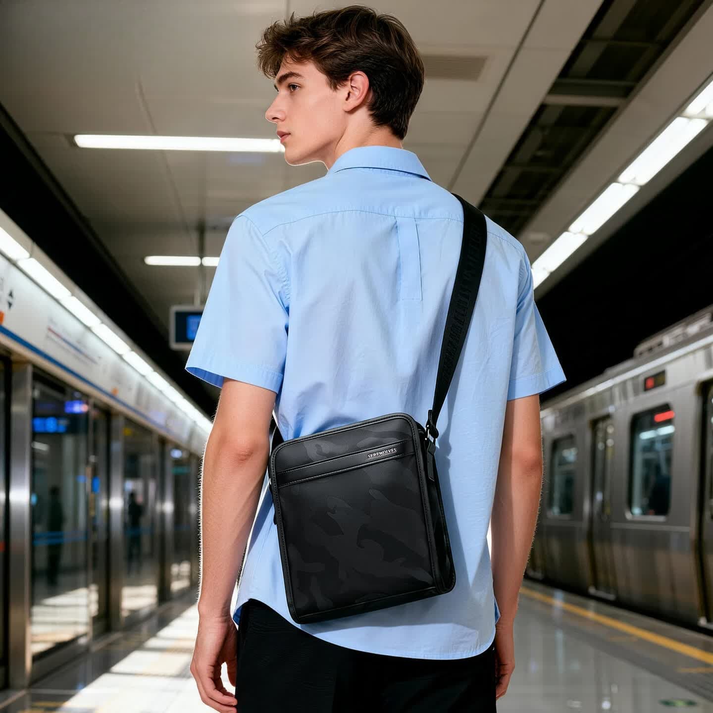 Сумка через плечо SEPTWOLVES Crossbody Bag Камуфляж Черный Мужской - изображение 4