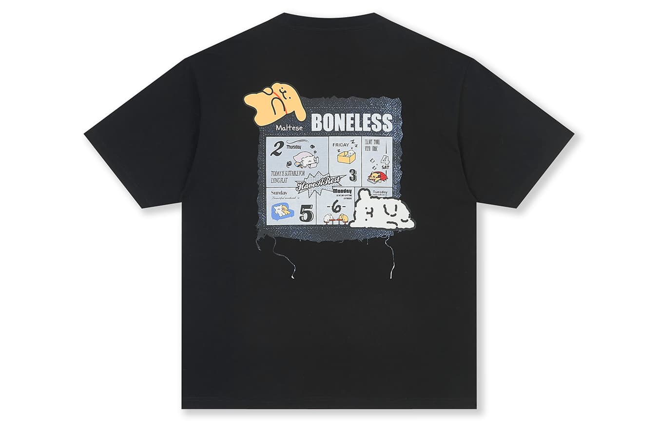 Футболка BONELESS x Мальтезе Унисекс Футболка с Принтом Календаря Минималистский Стиль Уличная Одежда Премиум-Графитовый Черный Короткий Рукав - изображение 6
