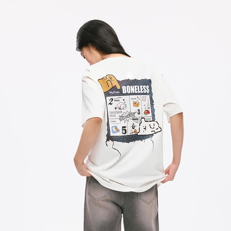 Футболка BONELESS x Мальтезе Унисекс Футболка с Принтом Календаря Минималистский Стиль Уличная Одежда Премиум-Графитовый Черный Короткий Рукав - изображение 4