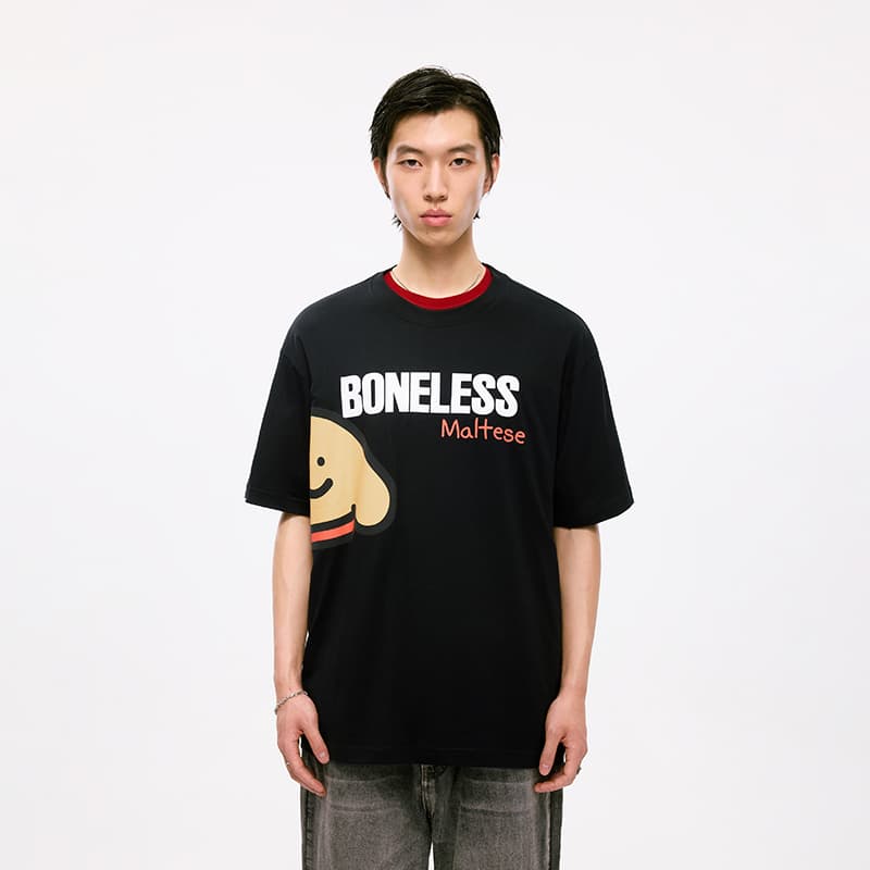 Футболка BONELESS x Мальтезе Унисекс Парный Свободный покрой Короткий рукав Футболка - изображение 3