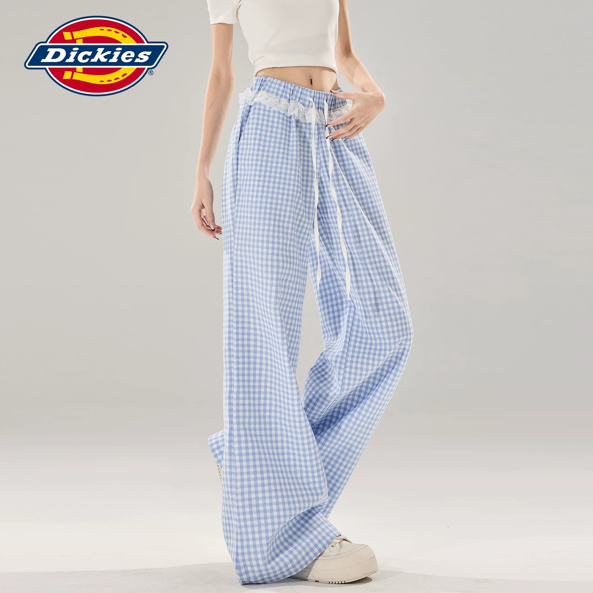 Штаны dickies Синяя клетка Удлиненная длина Женские Повседневные брюки - изображение 5