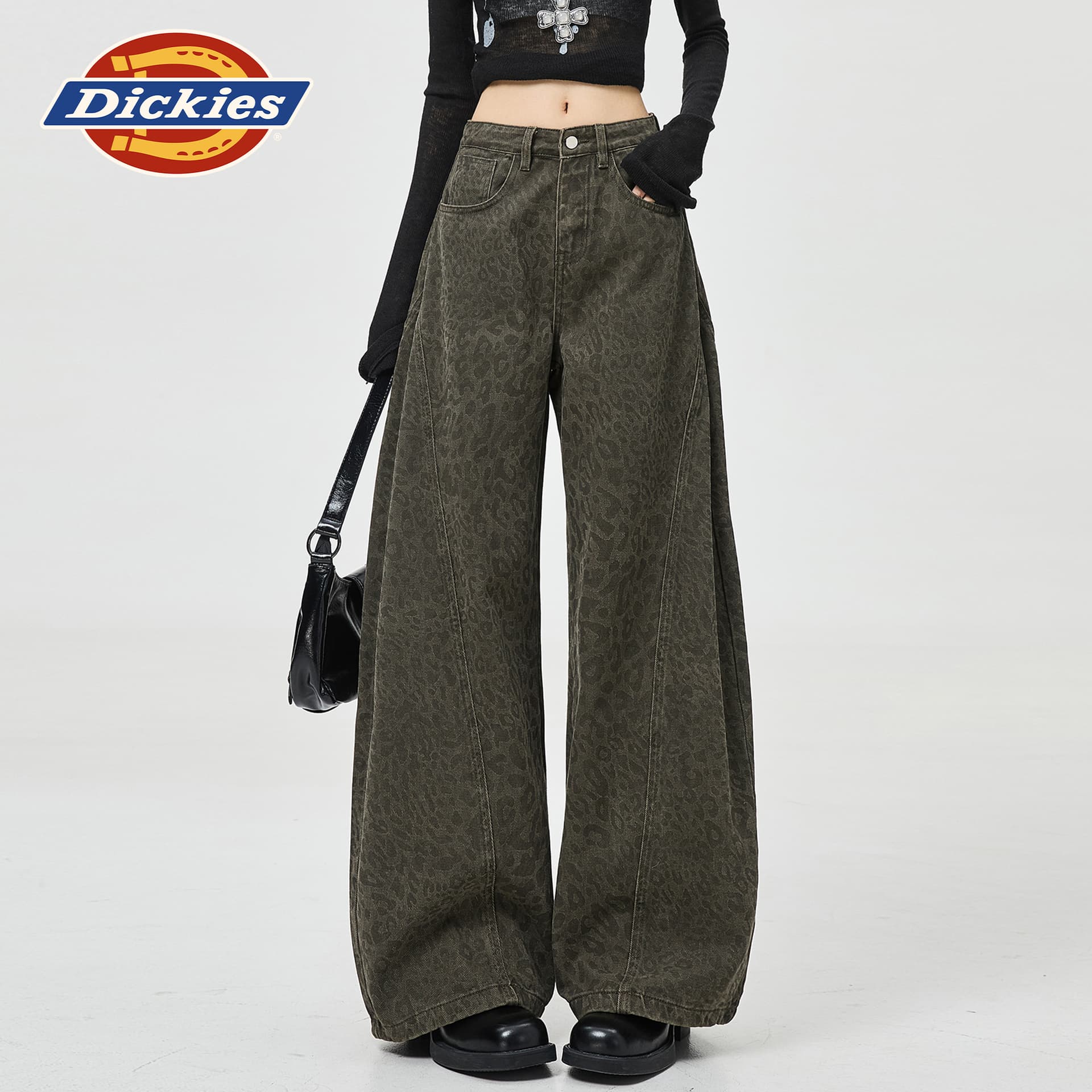 Джинсы dickies Армейский зеленый Леопардовый принт Удлиненная длина Женские Джинсы - изображение 6