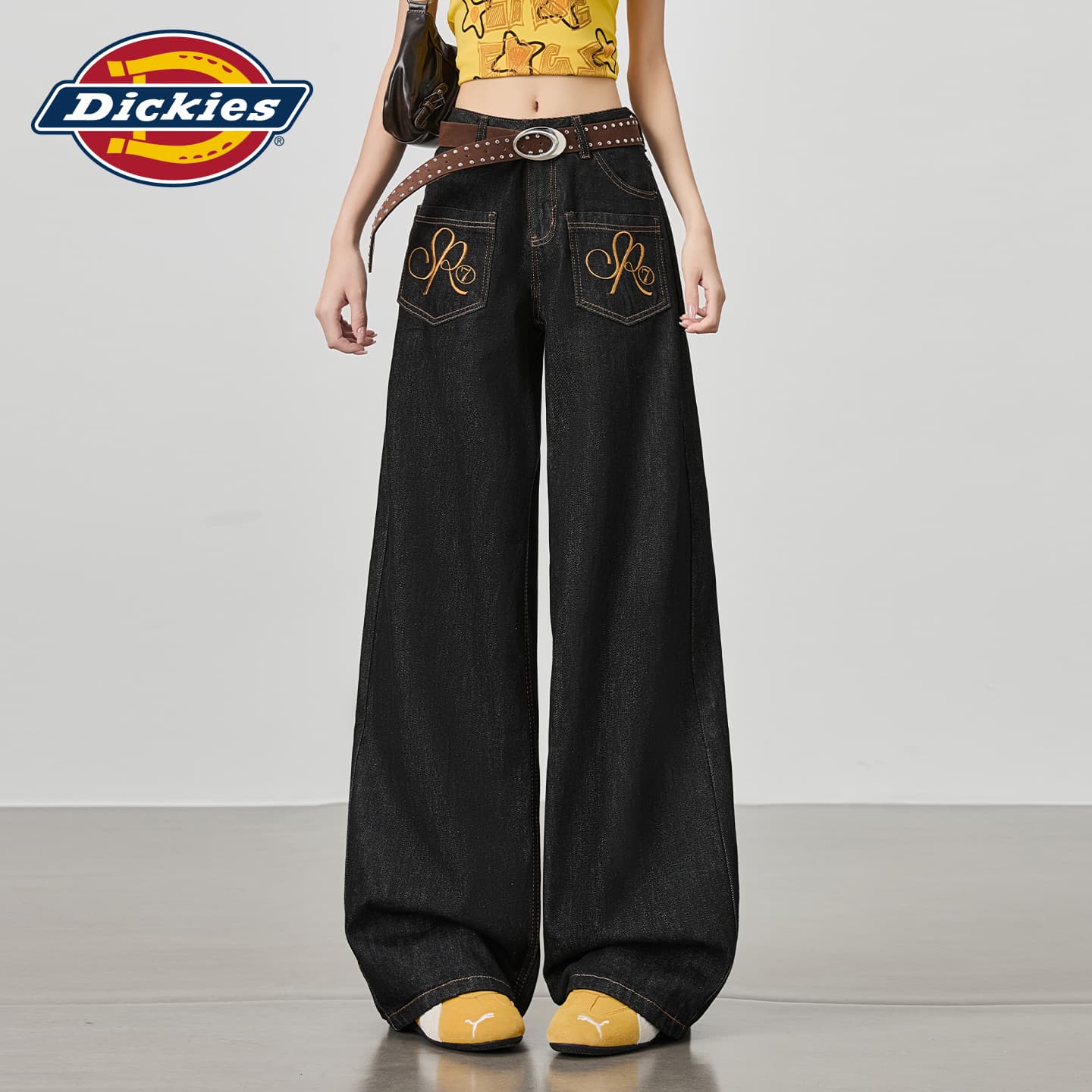 Джинсы Dickies Черный Золотой Удлиненные Женские Джинсы - изображение 4