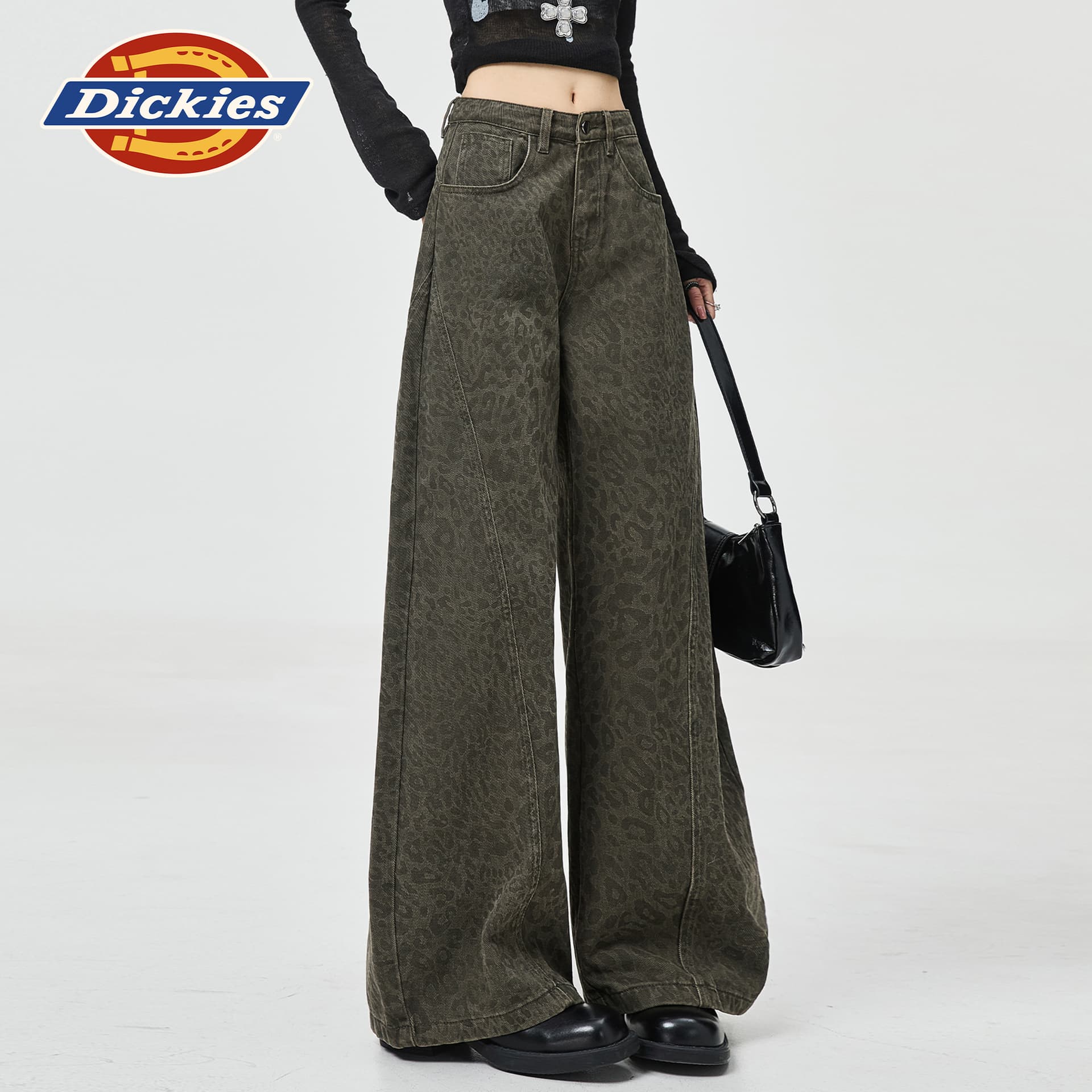 Джинсы dickies Армейский зеленый Леопардовый принт Удлиненная длина Женские Джинсы - изображение 5