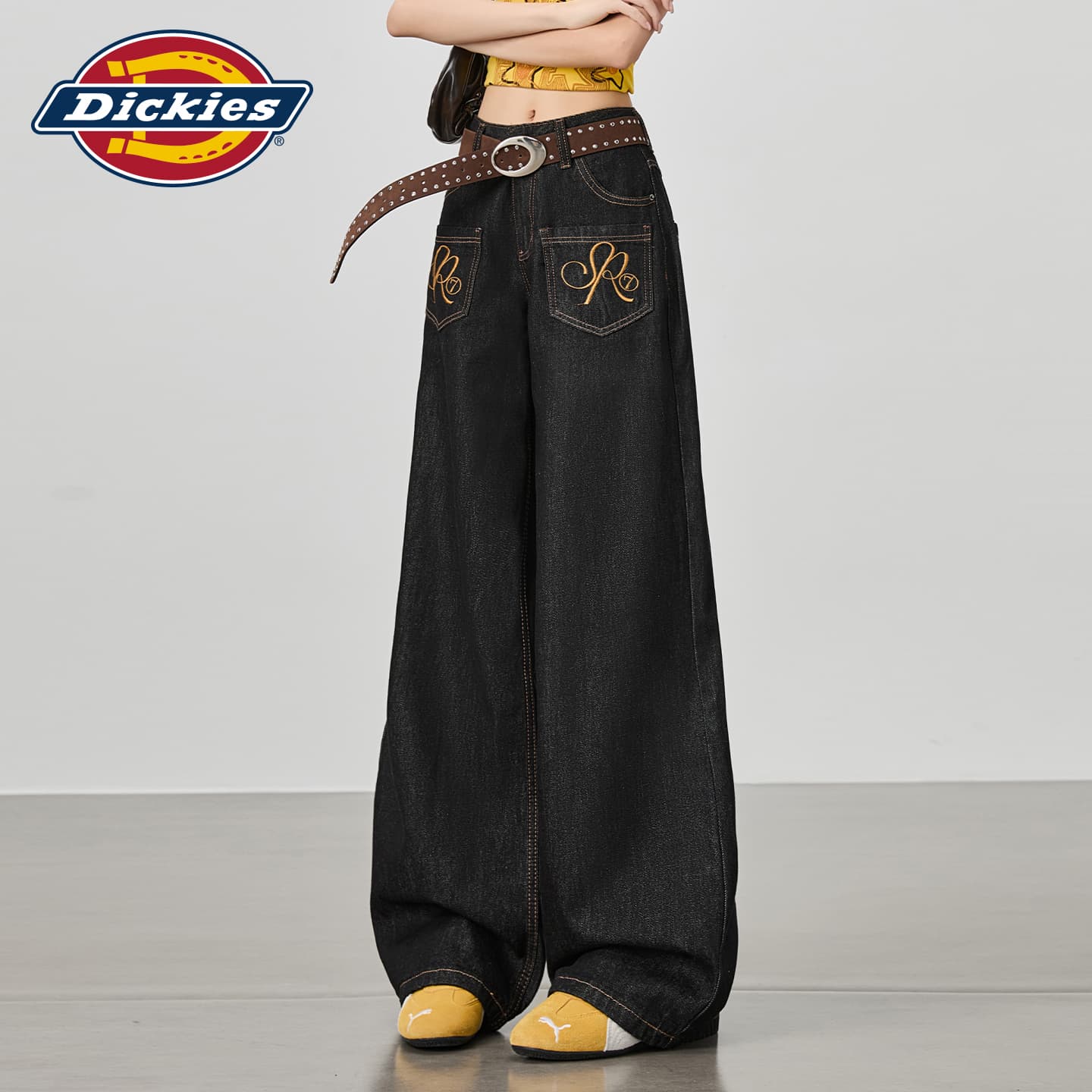 Джинсы Dickies Черный Золотой Удлиненные Женские Джинсы - изображение 5