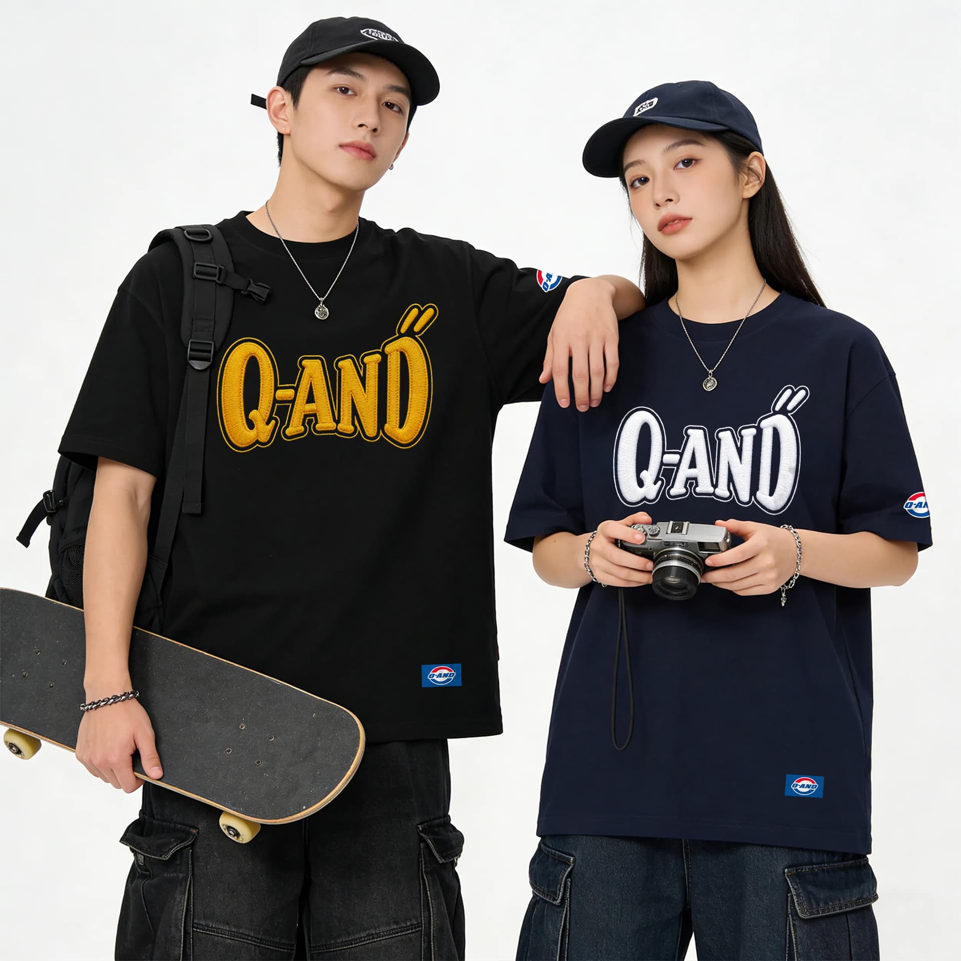 Футболка Q-AND 300 г американский винтаж базовый бренд подпись буква логотип вышивка cleanfit однотонный минималистичный удобный универсальный 100% хлопок свободный повседневный ледяной шелк быстросохнущий 1 фунт втачной рукав круглый вырез футболка унисекс - изображение 3