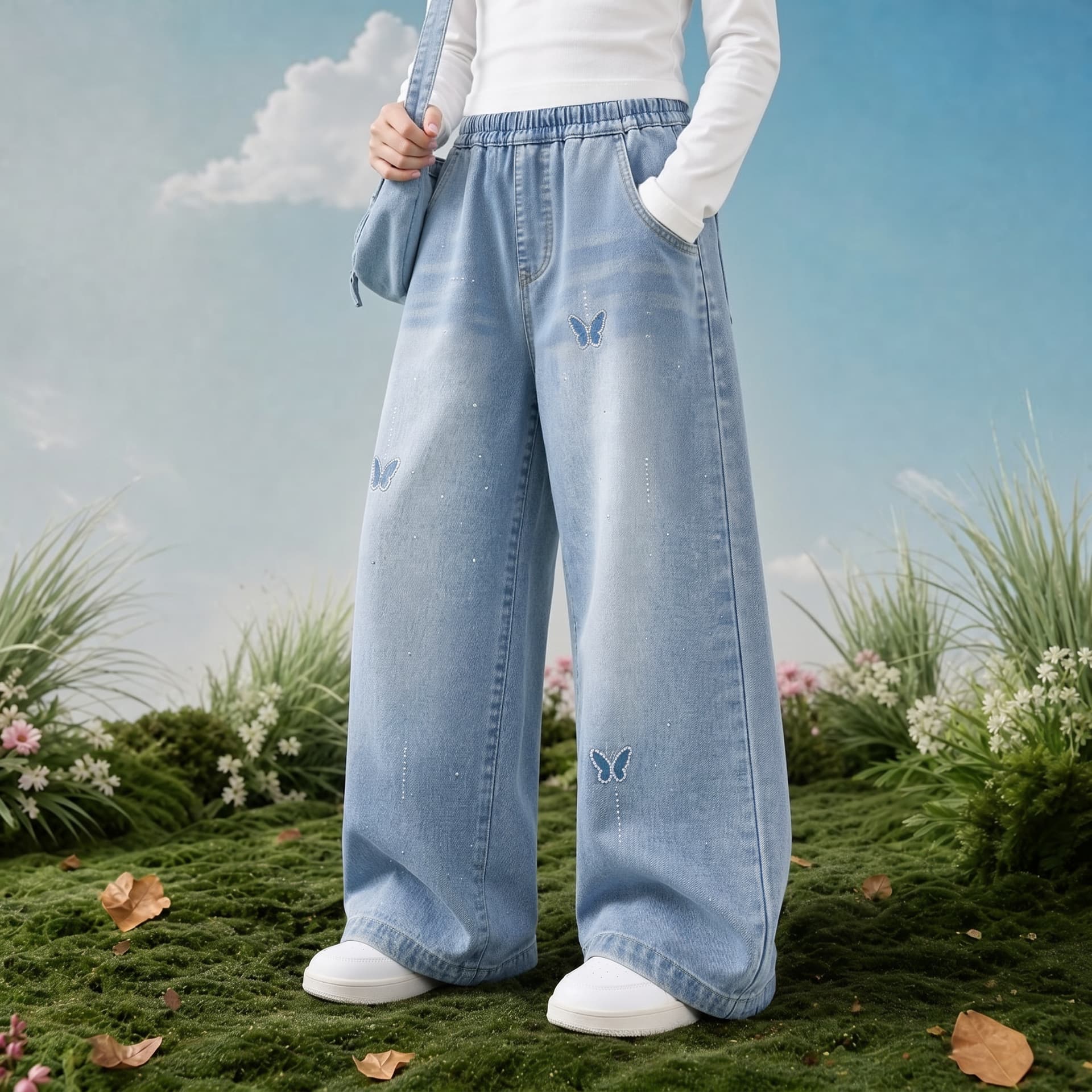 Dickies SHO Маленький Тряпочка Этикетка K_Правая сторона Задний карман Синий цвет морской соли Kids Джинсы - изображение 2