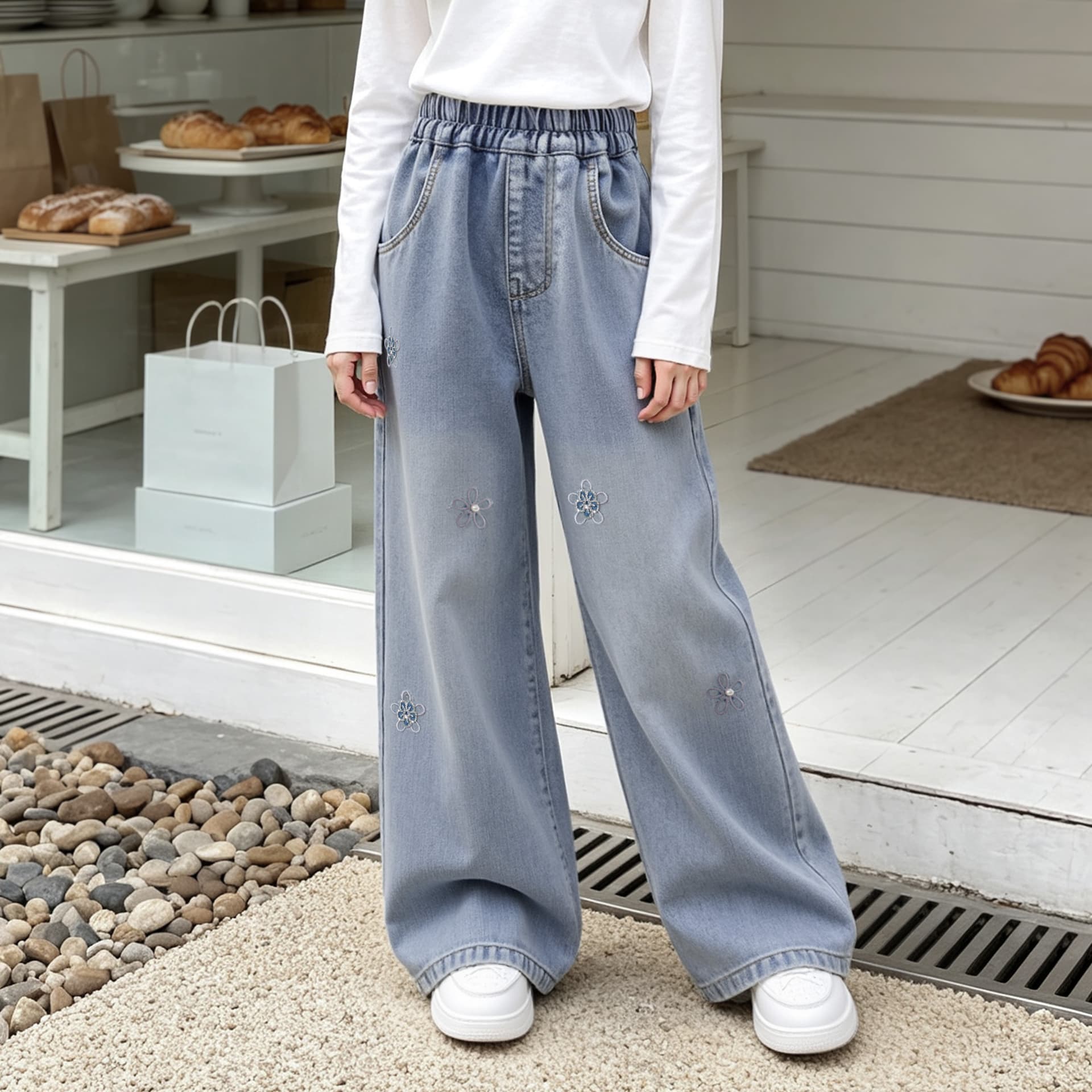 Dickies SHO Маленький Тряпочка Этикетка K_Правая сторона Задний карман Джинсовый светло-голубой Kids Джинсы - изображение 2