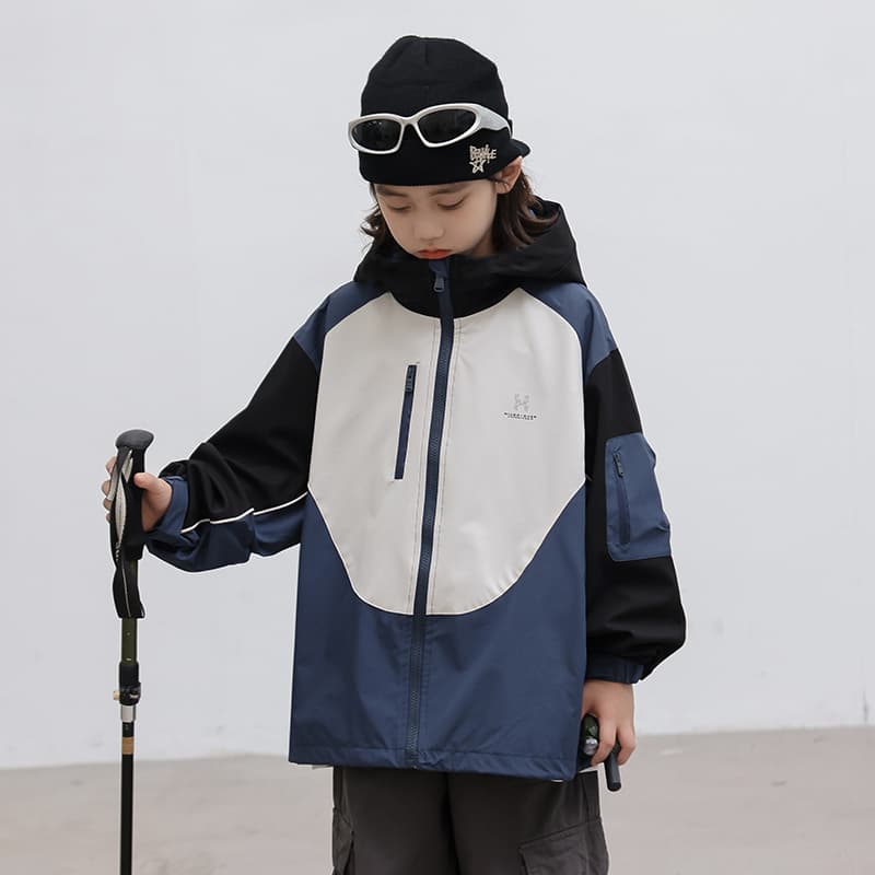 SHIBU LBQW8867 Трехцветный Пэчворк С капюшоном Ветровка Синий Kids Туристическая одежда - изображение 3