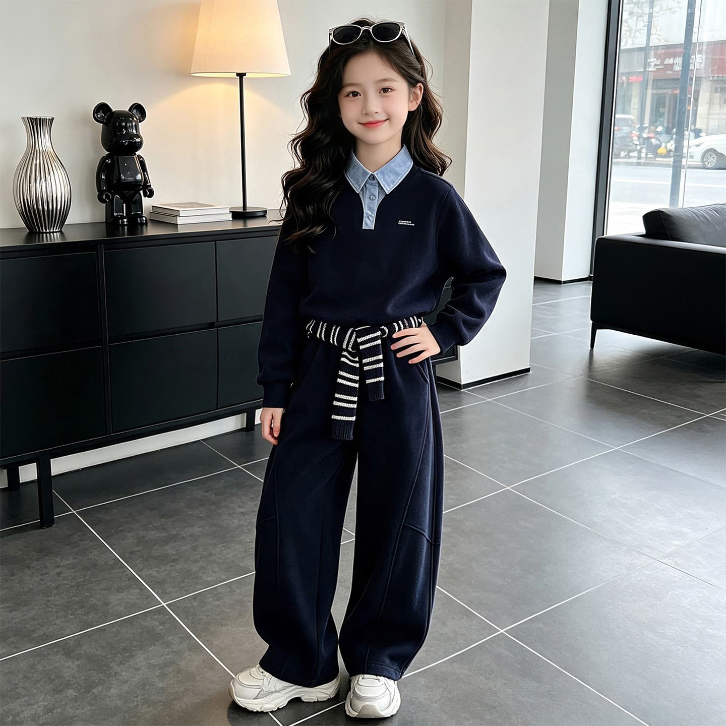SHIBU 26152 Стиль Шаль + Набор Magic Цветок Трехкомпонентный Набор Kids Повседневные Спортивные Костюмы Наборы - изображение 3