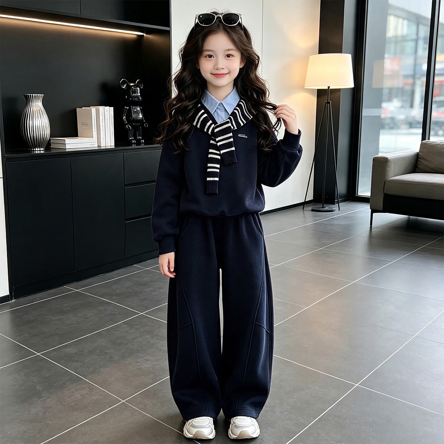 SHIBU 26152 Стиль Шаль + Набор Magic Цветок Трехкомпонентный Набор Kids Повседневные Спортивные Костюмы Наборы - изображение 2