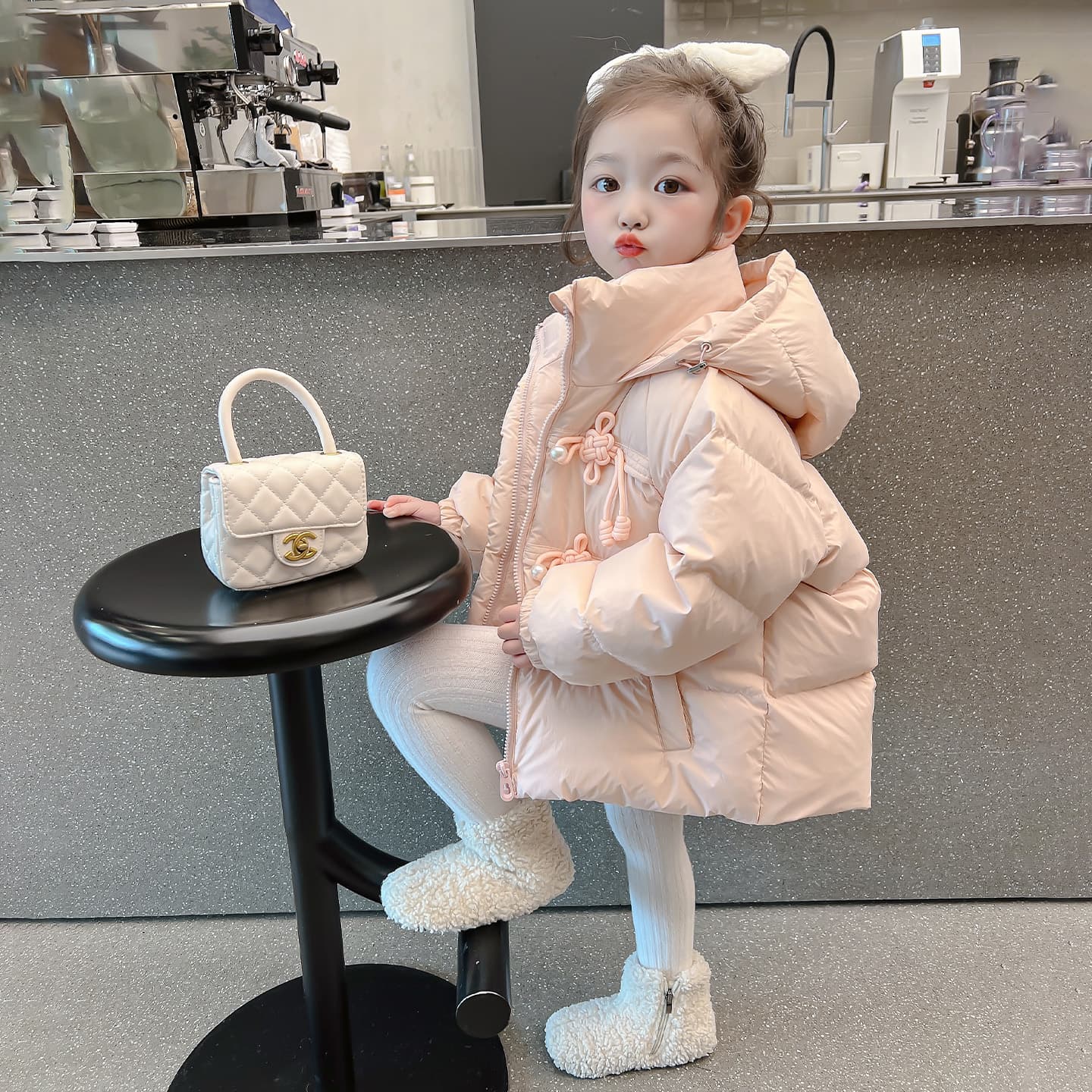 SHIBU D8639-Китайский Узел Pearl Кнопка Пуховая Куртка Розовый Детский Утеплённый Пуховик - изображение 4
