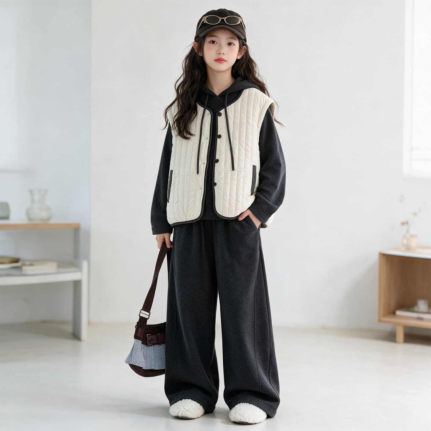 SHIBU 26-918 Стиль С капюшоном Утолщенный жилет Трехкомпонентный комплект для детей Повседневные спортивные костюмы Комплекты - изображение 4