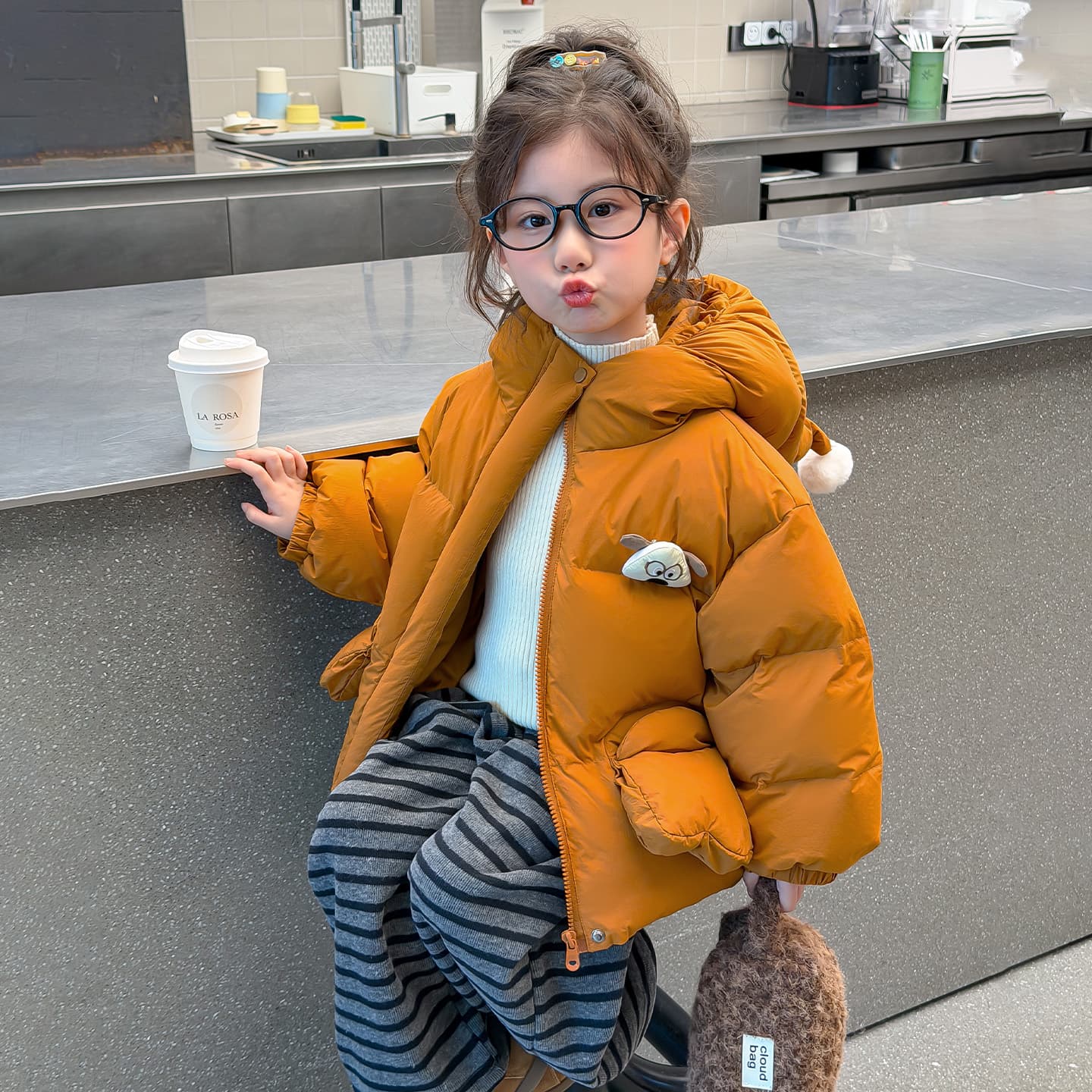 SHIBU D9608-Девочки Кукла Пуховая куртка Желтый Kids Утеплённые куртки - изображение 4