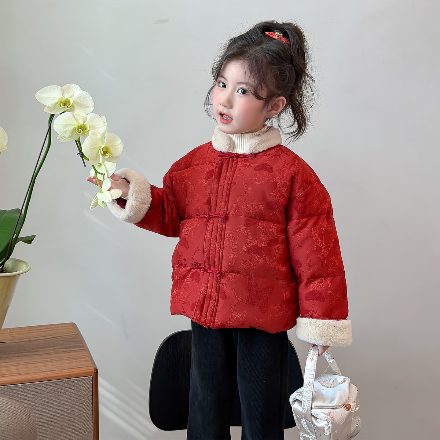 SHIBU D9619 - Китайский стиль воротник-стойка пуховая куртка красный детские утеплённые куртки - изображение 4