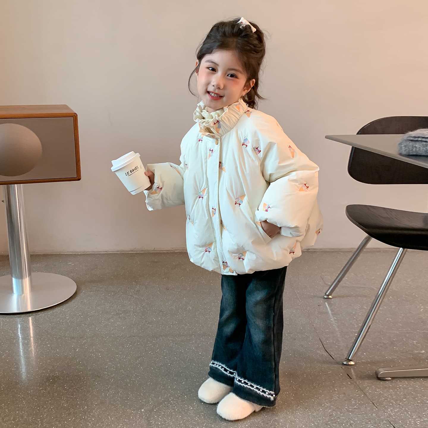 SHIBU D9537-Мультяшный Конус Утеплённая Пуховая Куртка Экрю Kids Утеплённые Куртки - изображение 2