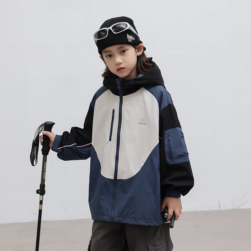 SHIBU LBQW8867 Трехцветный Пэчворк С капюшоном Ветровка Синий Kids Туристическая одежда - изображение 2