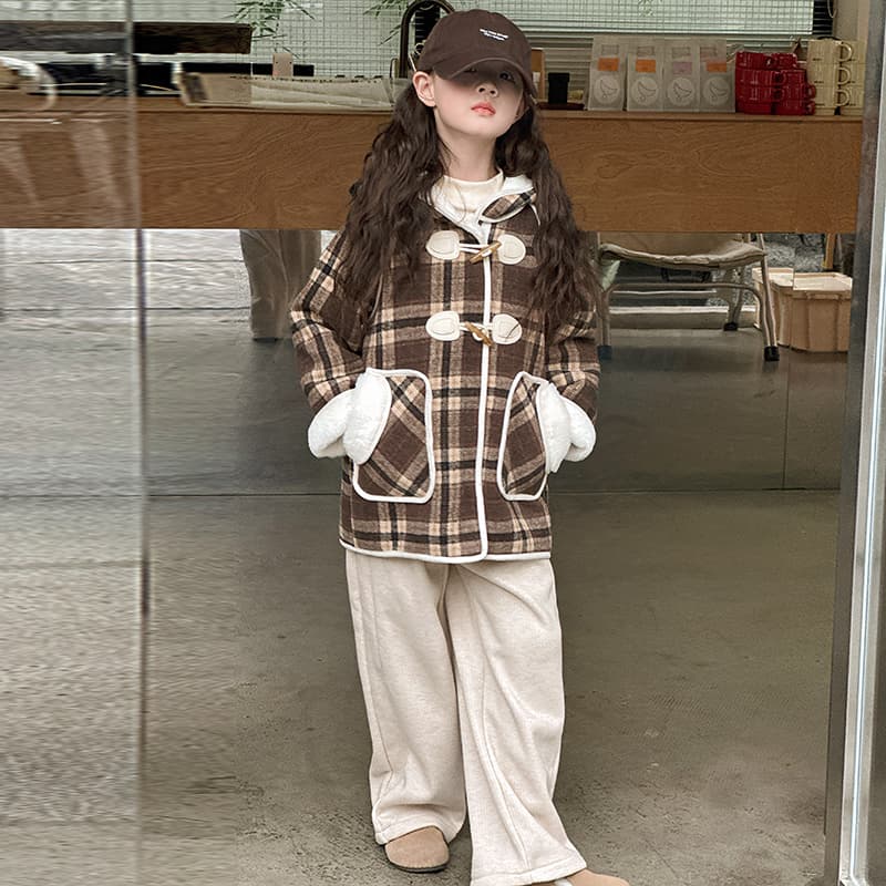 SHIBU 63093 Клетчатый ворсистый пальто кофе Kids Tops - изображение 2