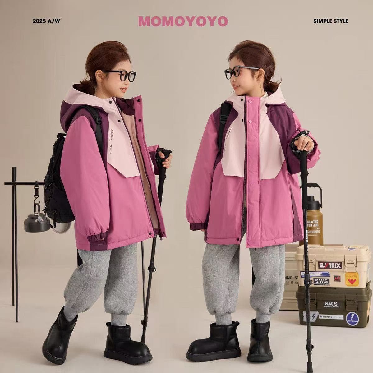 SHIBU 2551 Стиль Девочки Флисовая подкладка Ветровка Утолщенная С капюшоном Хлопковый пуховик Розовый Kids Туристическая одежда - изображение 3
