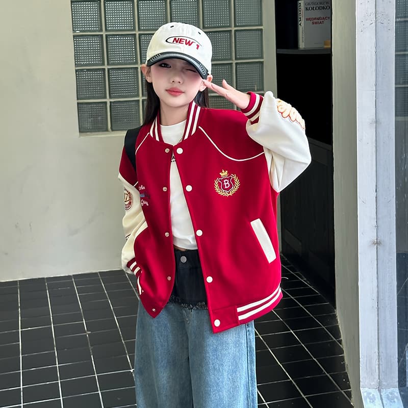 SHIBU Cjd1222 Crown Embroidery Baseball Jacket Coat Image Color Kids Baseball Jackets SHIBU Cjd1222 Crown Вышивка Бейсбольная куртка Пальто Изображение Цвет Kids Бейсбольные куртки - изображение 2