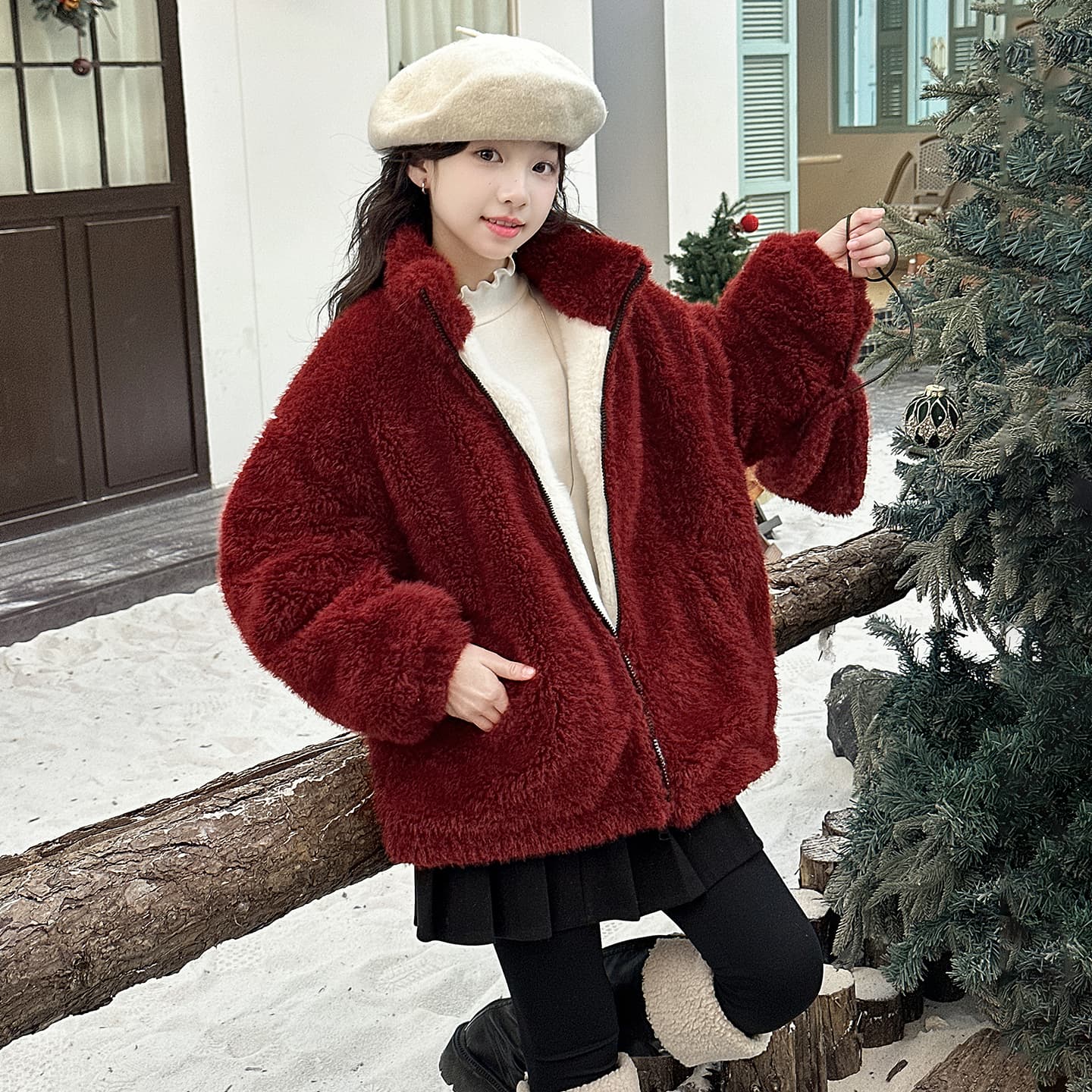 SHIBU 2567 Стиль Новогодний Essentials Снег Малыш Красный Свитер Kids Топы - изображение 5