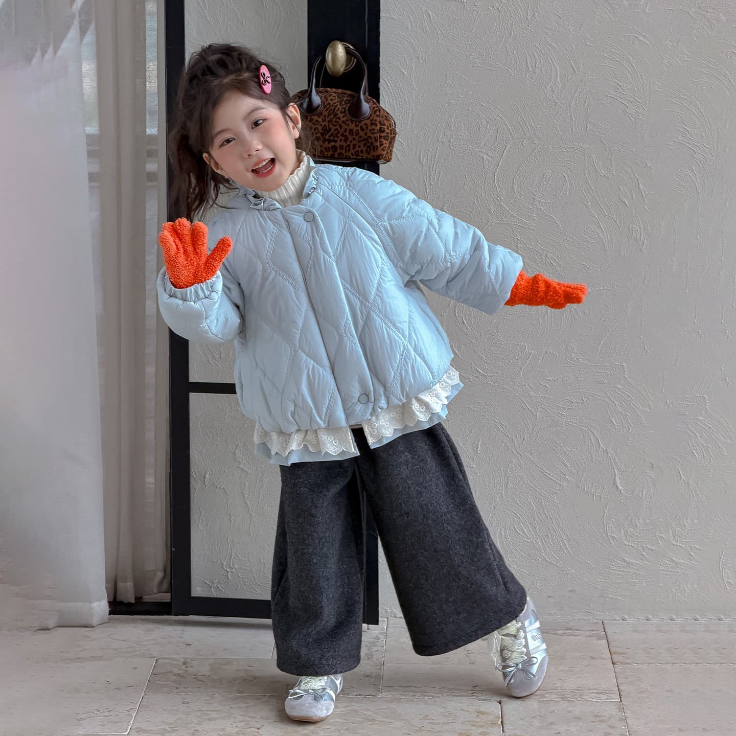 SHIBU D9561-Кружевная отделка Хлопковый пуховик в стиле пэчворк Синий Kids Утеплённые куртки - изображение 5