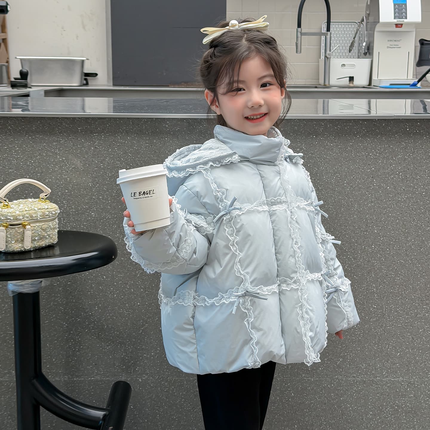 SHIBU D9583-Кружевная отделка Пуховая куртка Синий Kids Утеплённая куртка - изображение 2