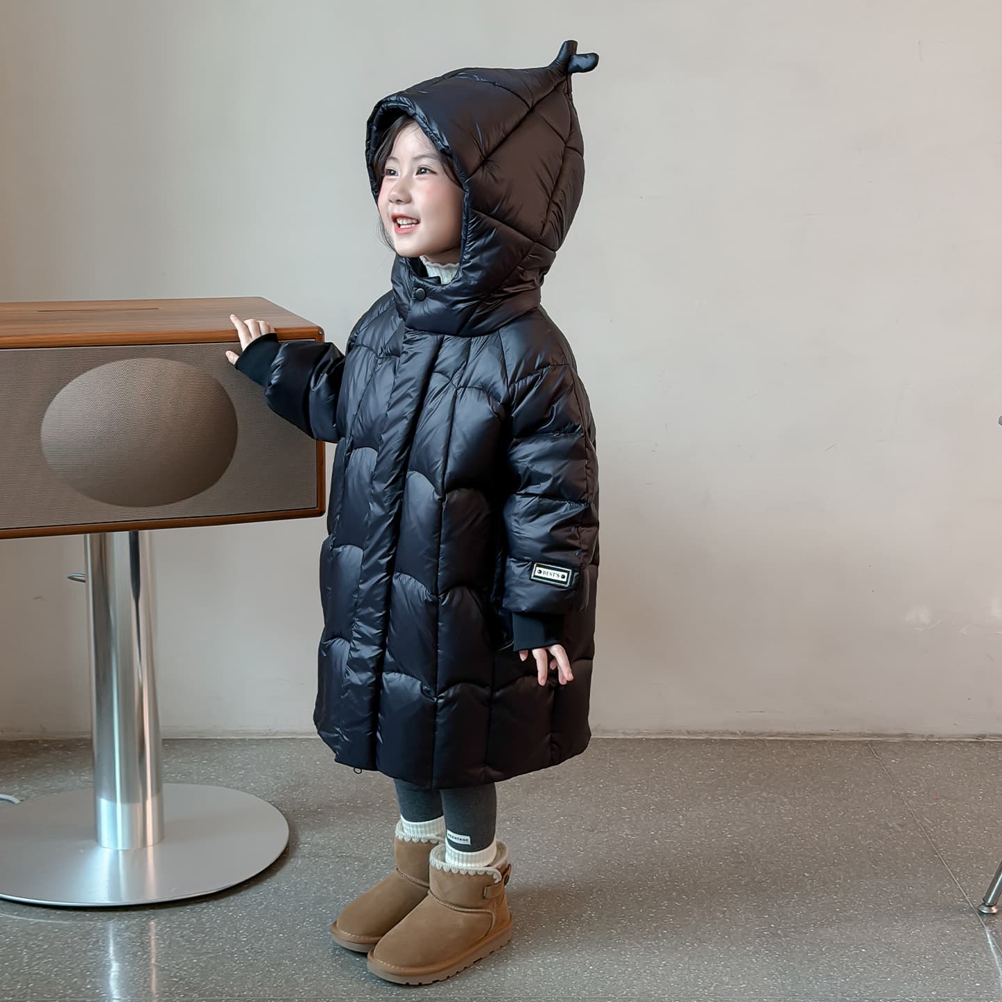 SHIBU D9578-Однотонный С капюшоном Пуховая куртка Черный Kids Утеплённая куртка - изображение 4
