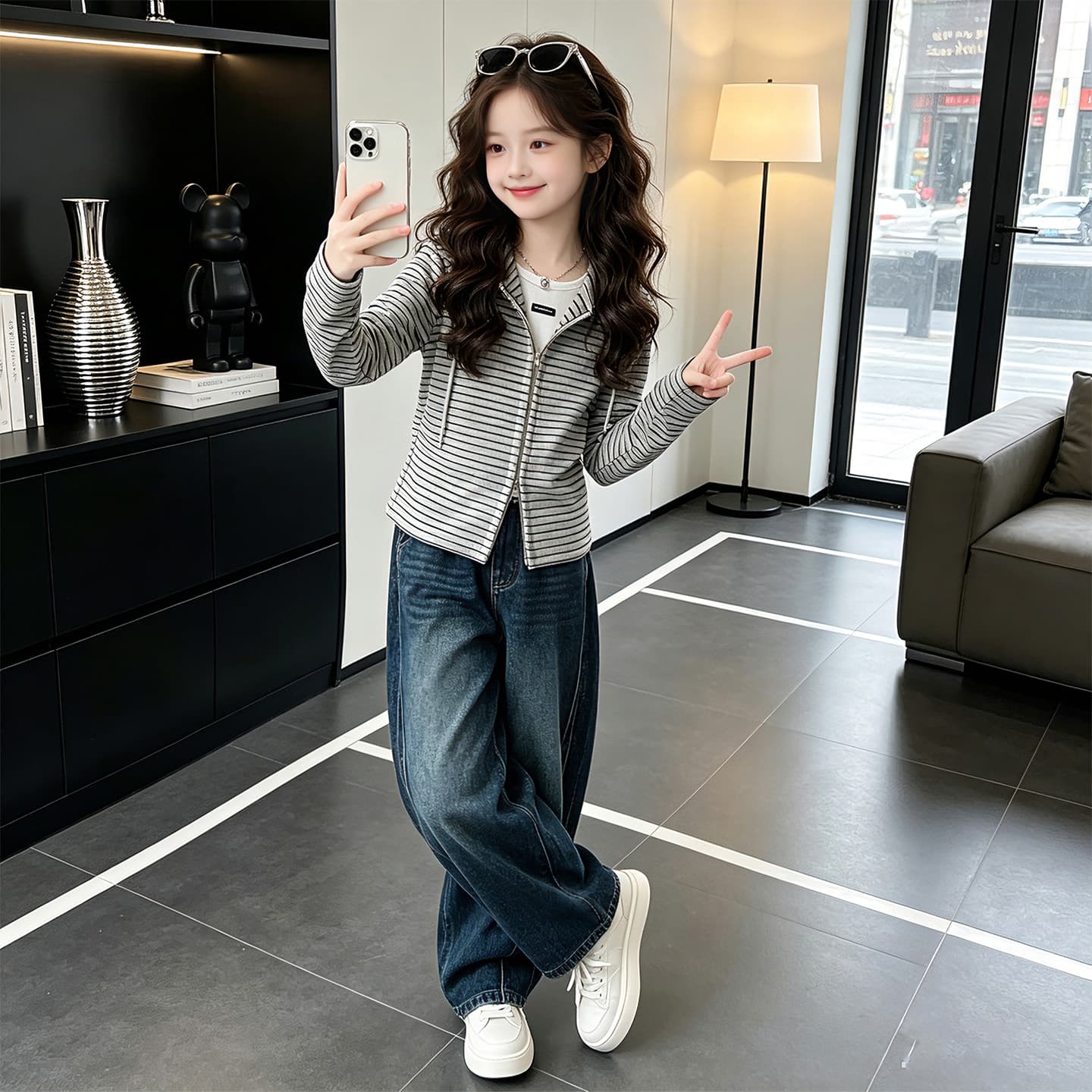 SHIBU 26175 Стиль Полосатые Пальто + Брюки Kids Повседневные Спортивные Костюмы Наборы - изображение 3