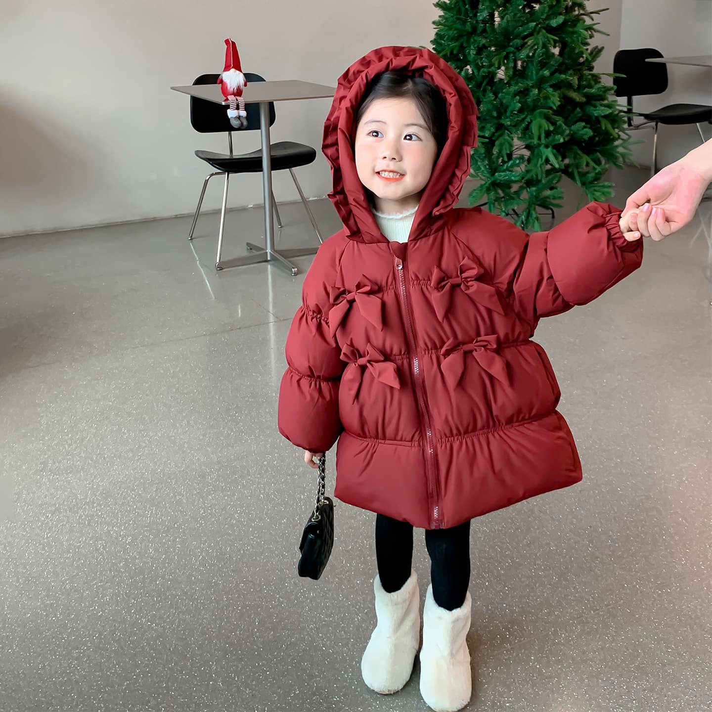 SHIBU D9366-Bowknot С капюшоном Пух Красный Kids Утеплённая куртка - изображение 2